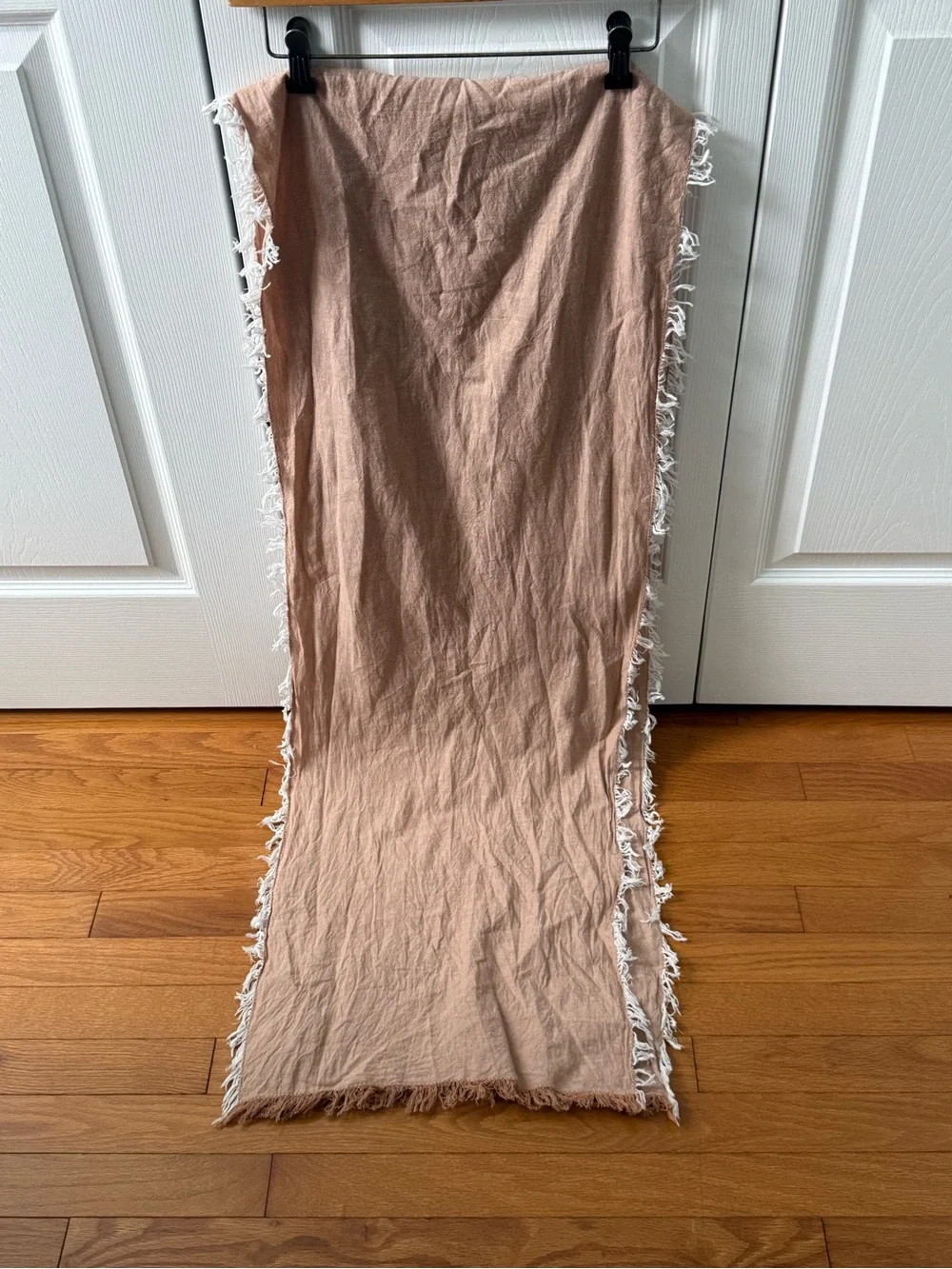 By Anthropologie Beige Fringe Edge Table Runner